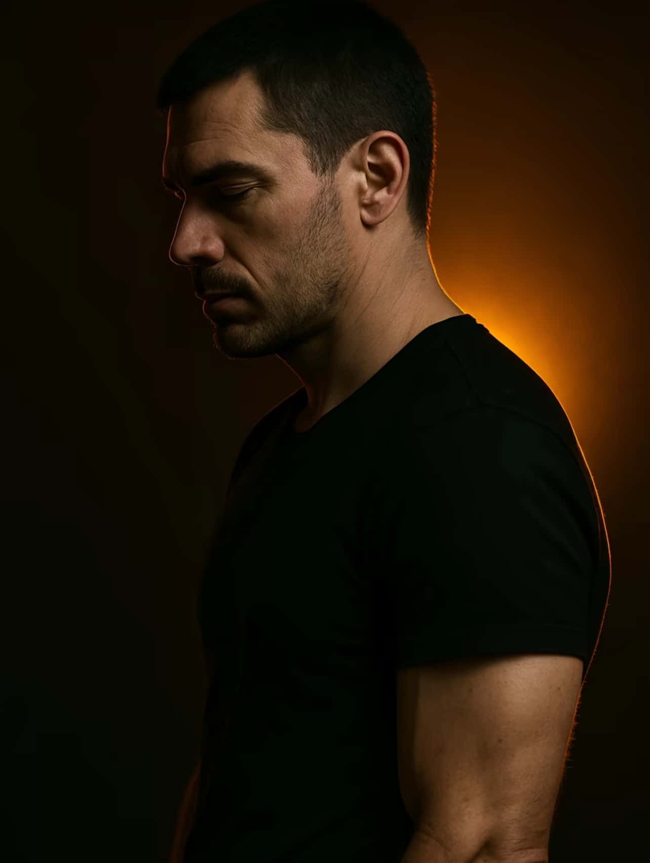 Create a hyper-realistic portrait of a man (man of